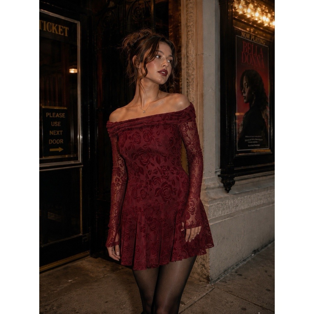 Wild Fable Womens Off Shoulder Velvet Burnout Whimsigoth Dress XS Goth SS21